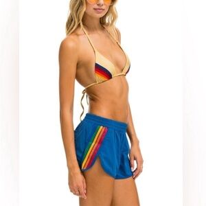 Aviator Nation Blue Shorts with Rainbow Stripes